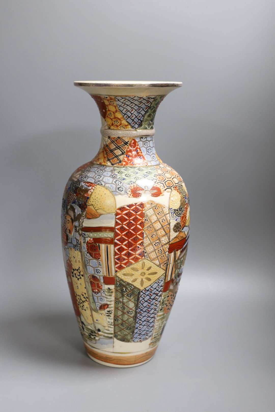 Japanese satsuma vase, 39cm high, together with a red Chinese vase and 19th century Chinese famille rose teapot